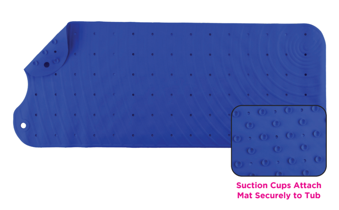 Nova Medical Non-Slip XL Bath Mat with Suction Cup Grip - Blue