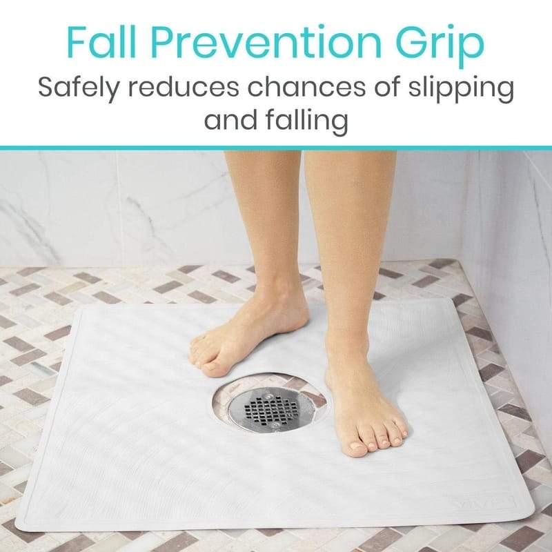 Vive Health Square Shower Mat with Suction Grip & Drain Hole